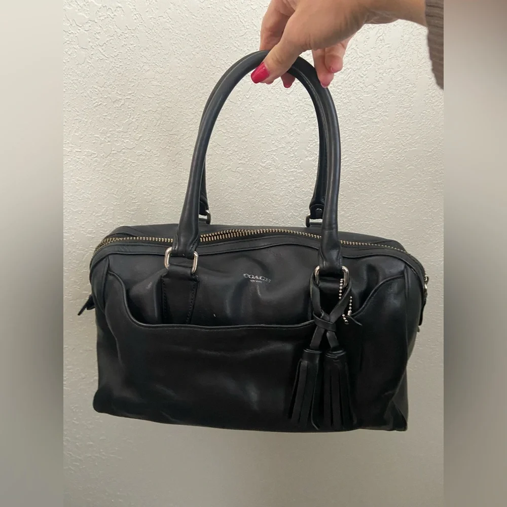 Coach Black Leather Handbag Satchel Silver Hardware - Picture 14 of 16